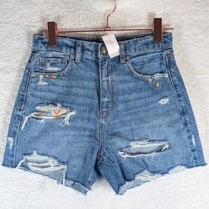 NWT American Eagle Distressed Denim Shorts with Rainbow Accents And Embroidery